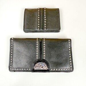 Brighton Studded Black Leather Checkbook & Card Holder Set